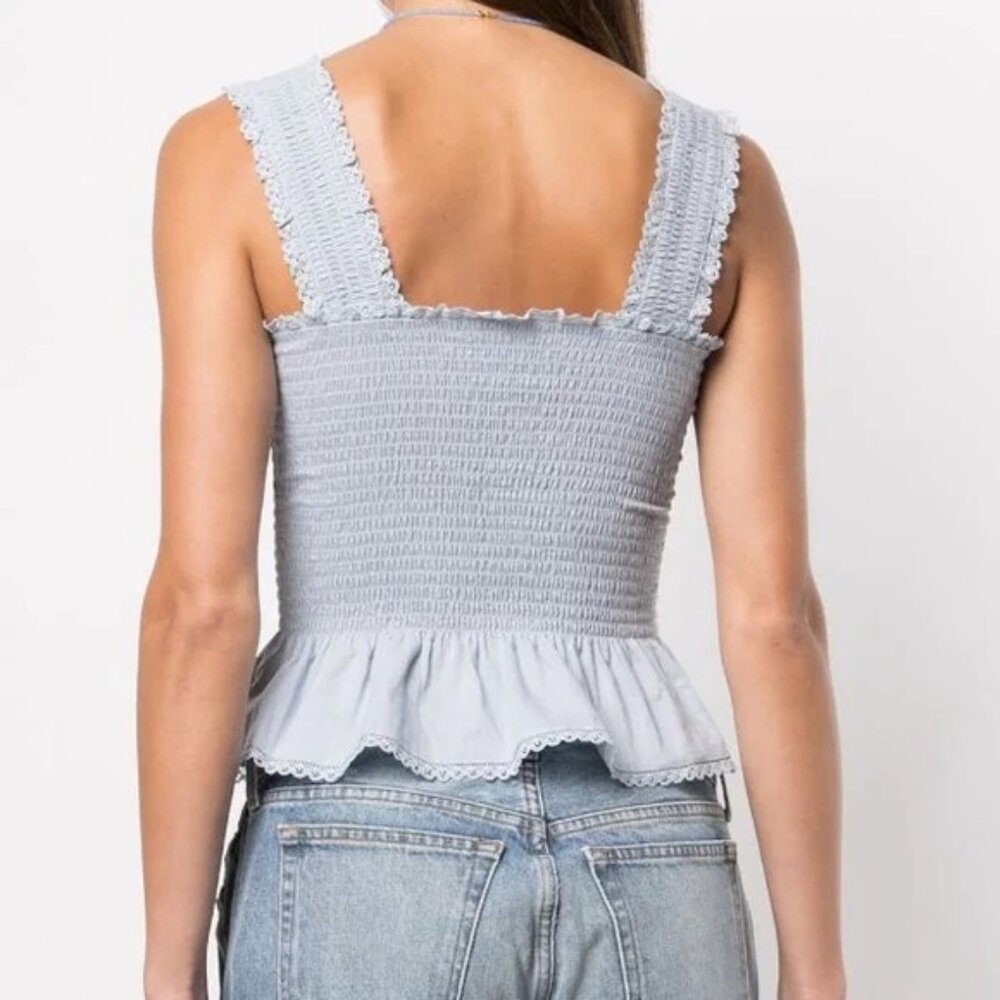 Like New Reformation Oakleigh Smocked Tank Top, Size XS, Blue - Picture 2 of 7